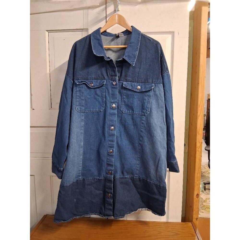 Womens Divided Button-Down Denim Shirt Dress/Jacket 3XL Light & Dark Wash Casual